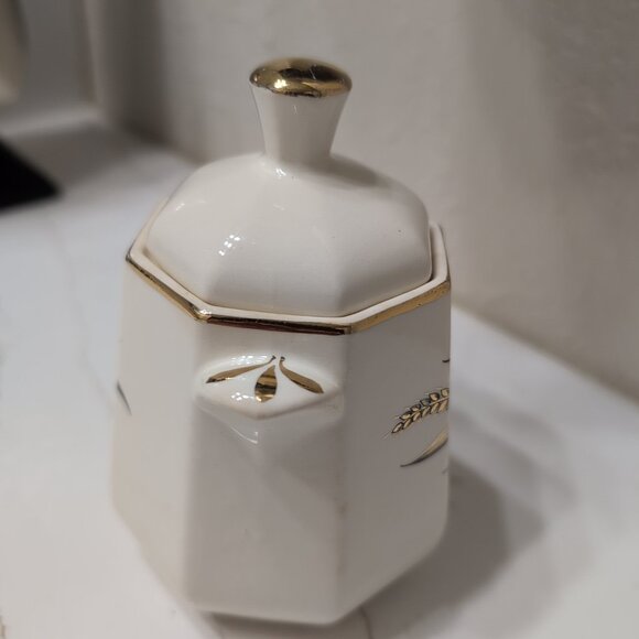 Vintage Midcentury Modern Harkerware Golden Wheat Sugar Jar MCM - Picture 3 of 5